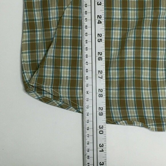 Guess Jeans Mens Short Sleeved Shirt Green Brown Checkered Cotton Size Large - Picture 7 of 10